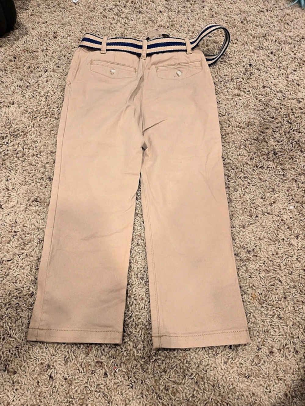 Gymboree Boys Belted Chino Pants Striped Beige & Blue 4T